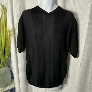Elliott Men’s Large Black Stripped Pullover Black Knit Textured V Neck Top